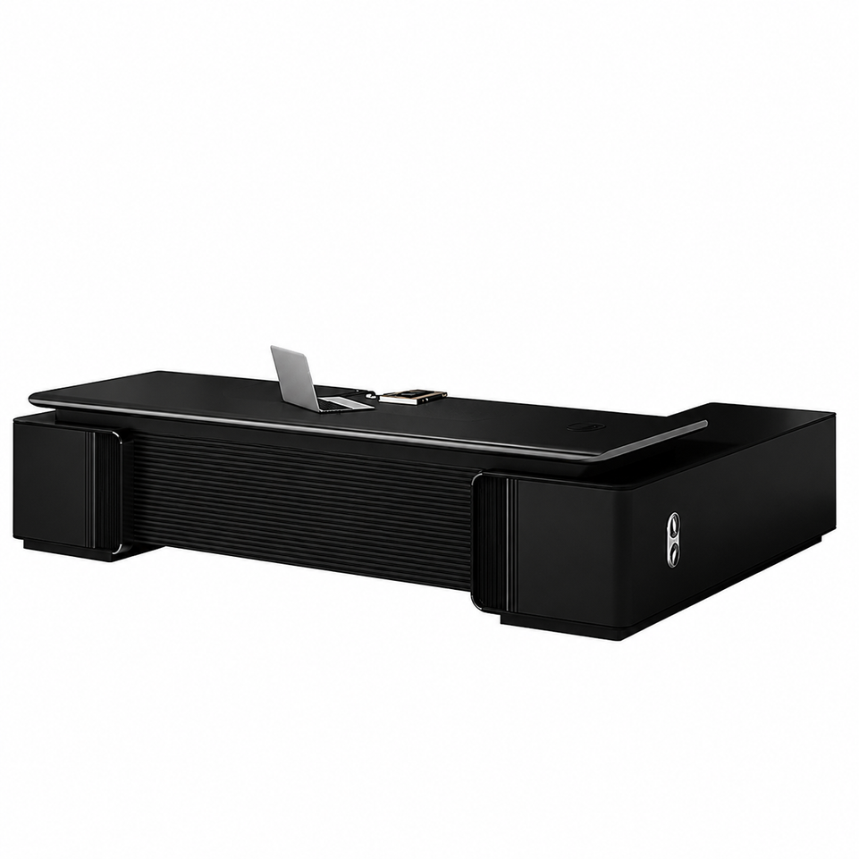 Modern Executive Desk with Curved, Cable Management & Lockable for Home Office