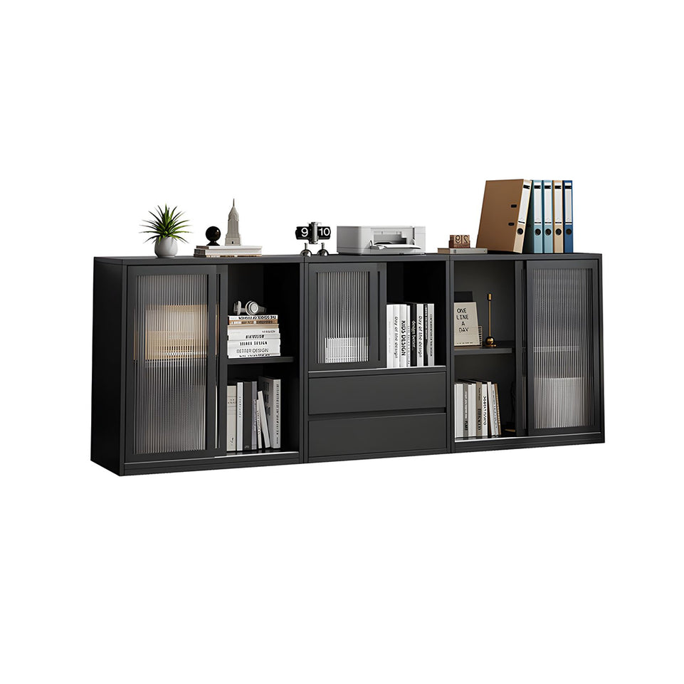 Modern Versatile Lockable File Cabinet with Hidden Handles and Glass Doors for Office or Tearoom CWG-2165