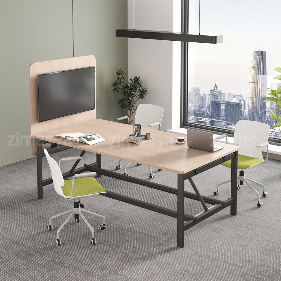 Conference Table with Display Mounting Panel, Metal Frame & Under-Table Mesh Storage