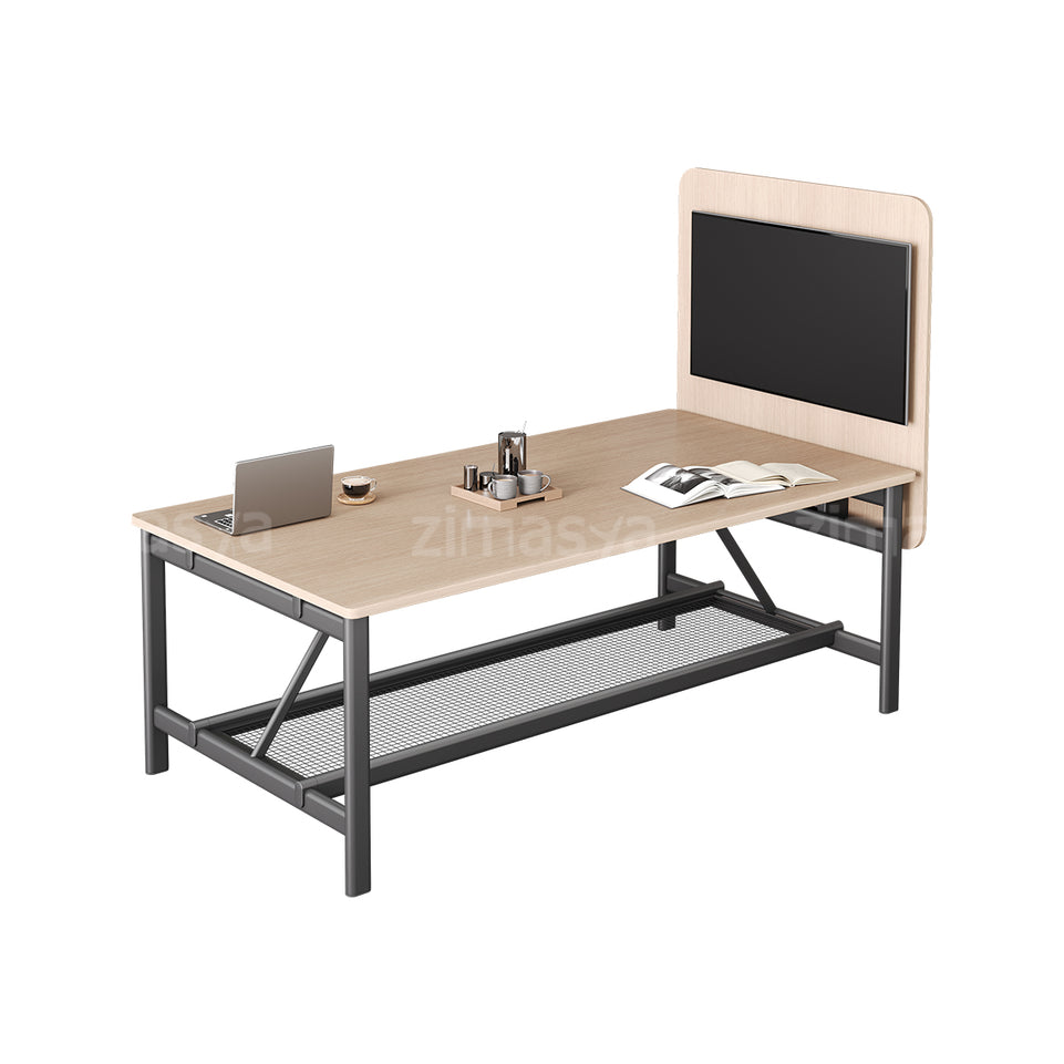 Conference Table with Display Mounting Panel, Metal Frame & Under-Table Mesh Storage