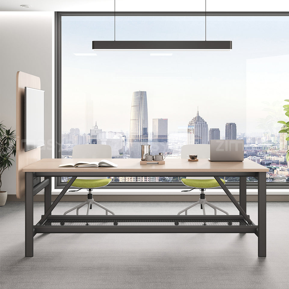 Conference Table with Display Mounting Panel, Metal Frame & Under-Table Mesh Storage