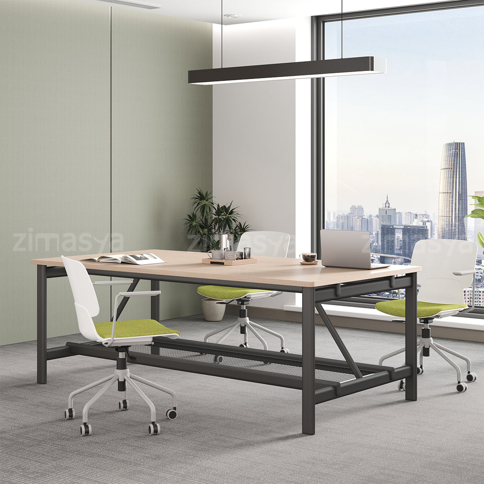 Conference Table with Display Mounting Panel, Metal Frame & Under-Table Mesh Storage