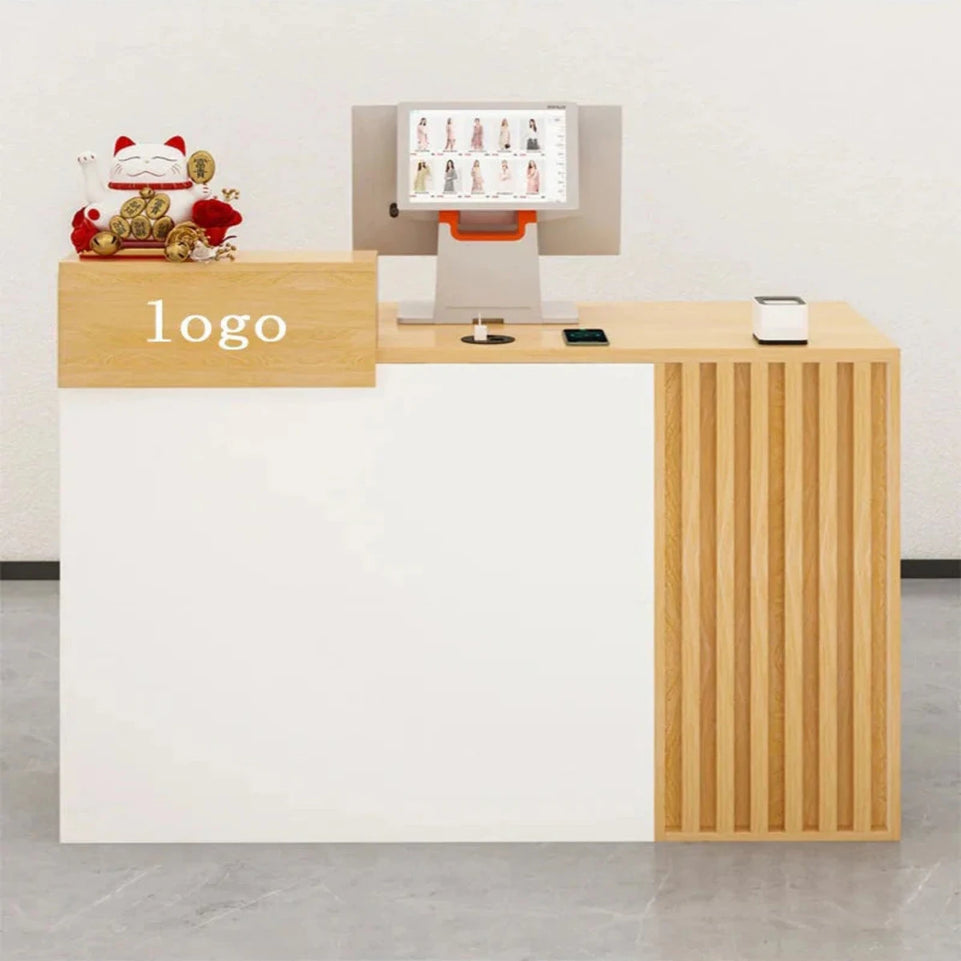 Small Straight Reception Counter with Custom Logo and Lockable Drawer for Shop JDT-015