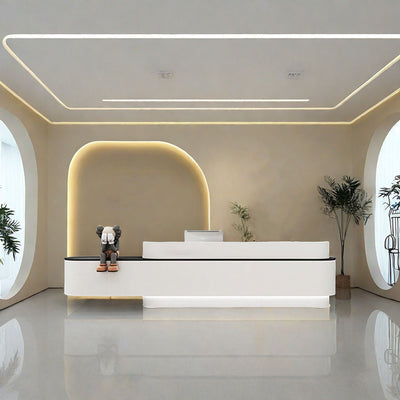 Unique Design Straight Reception Desk with Custom Logo and Large Storage for Salons JDT-086