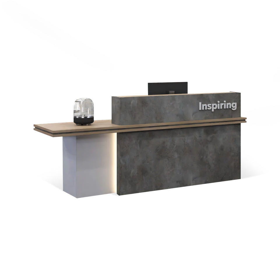 Segmented Design Straight Front Desk with Compartments and Lockable Cabinet for Hotels and Offices JDT-10100