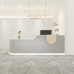 Curved Reception Desk 55-134 in Wide with File Drawers, Fluted Front & LED Lighting