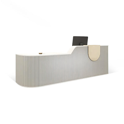 Striped Curved Reception Desk with Custom Logo and Multiple Drawers for Salons JDT-10102