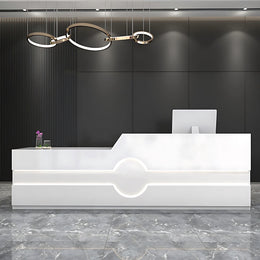 Modern Reception Desk with Cable Management, Fluted Front & LED Lighting for Office Lobby