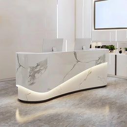 Curved Reception Desk with Dual-Tone, Keyboard Tray & Lockable for Office Lobby