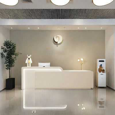 Minimalist Straight Front Desk with LED Lights and Lockable Drawers for Salon JDT-10130