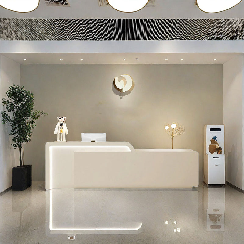 Curved Reception Desk 47-165 in Wide with LED Lighting, Lockable & File Drawers for Salon