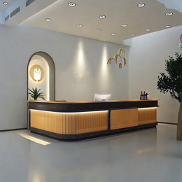 L-Shaped Reception Desk 47-118 in Wide with LED Lighting & Fluted Front for Office Lobby