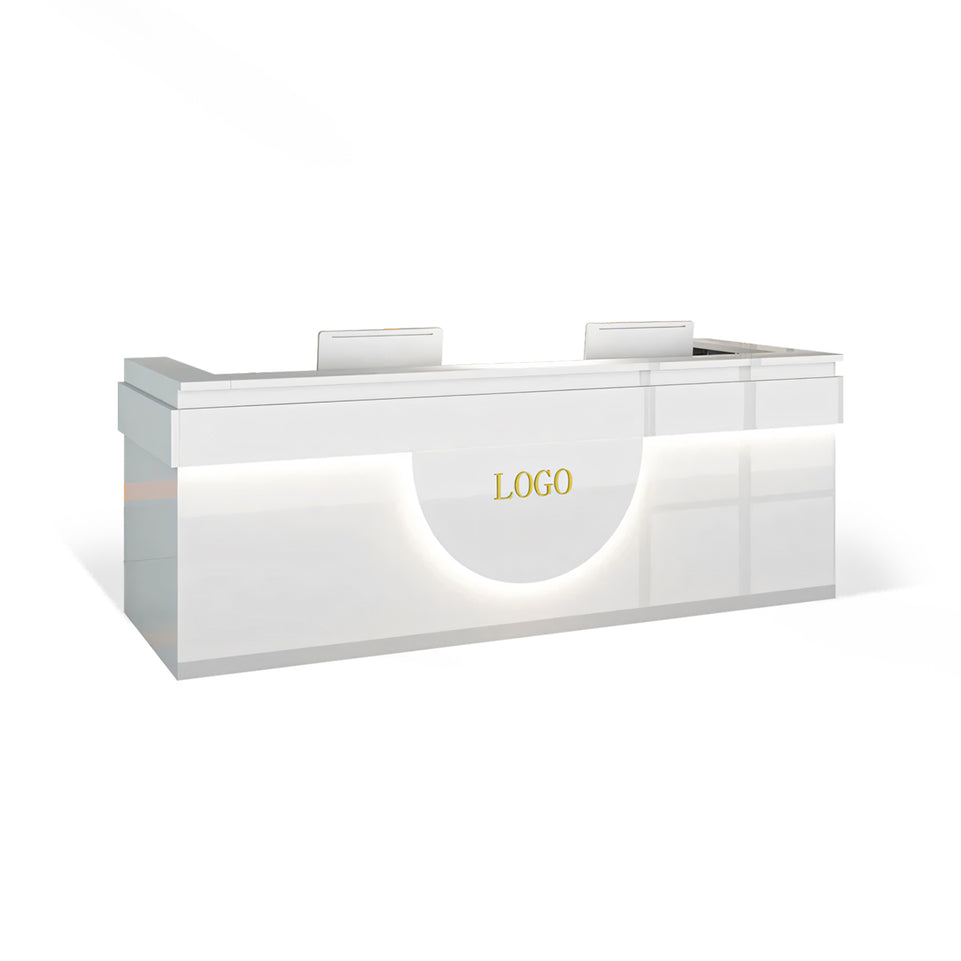 Color-Blocked Curved Straight Front Desk with Shelf and Lockable Drawers for Office JDT-10149