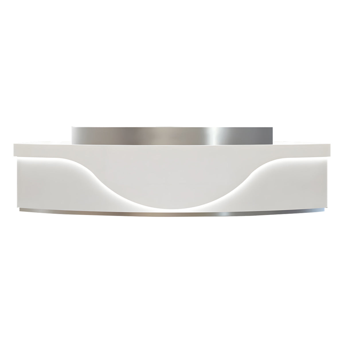 Stainless Steel China Curved Reception Desk with LED Lights, Cabinets, and Drawers for Hotels and Offices JDT-10155