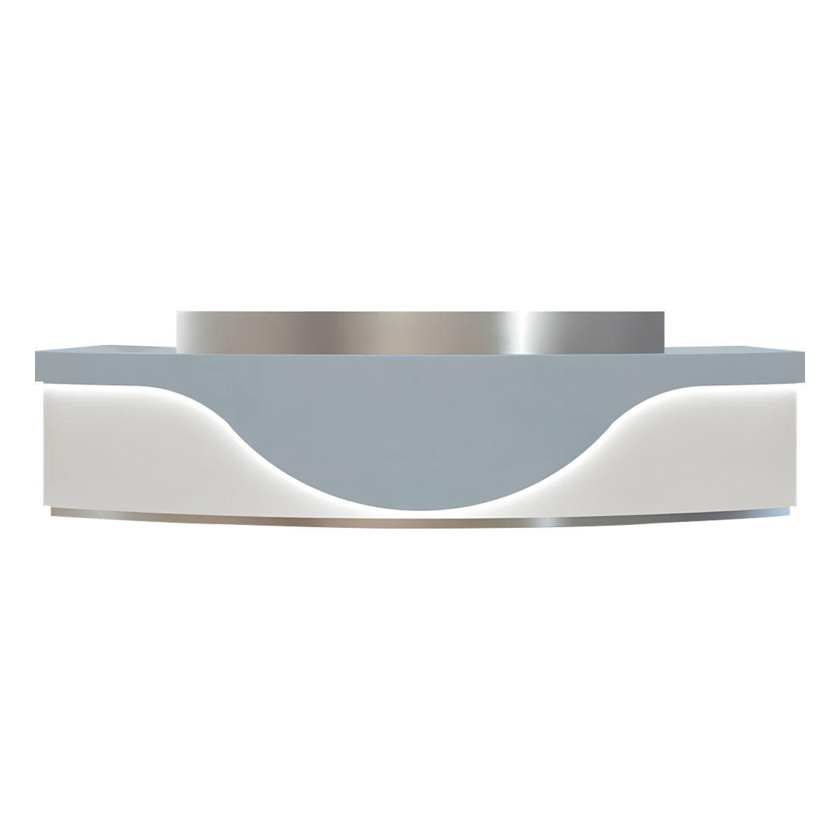 Stainless Steel China Curved Reception Desk with LED Lights, Cabinets, and Drawers for Hotels and Offices JDT-10155