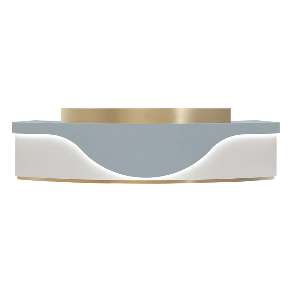 Stainless Steel China Curved Reception Desk with LED Lights, Cabinets, and Drawers for Hotels and Offices JDT-10155