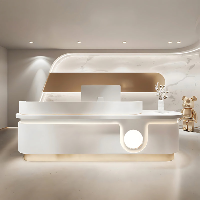 Curved Reception Desk 39-118 in Wide with Marble Top & Lumbar Support for Salon
