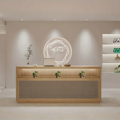 Rattan Front Desk with Display Window and Custom Logo for Reception JDT-10162