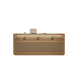 Modern Reception Desk 39-102 in Wide with Rattan & Lumbar Support for Office Lobby