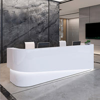 Curved Color-Blocked Straight Reception Desk with Ample Legroom and Drawer for Hotels JDT-1019