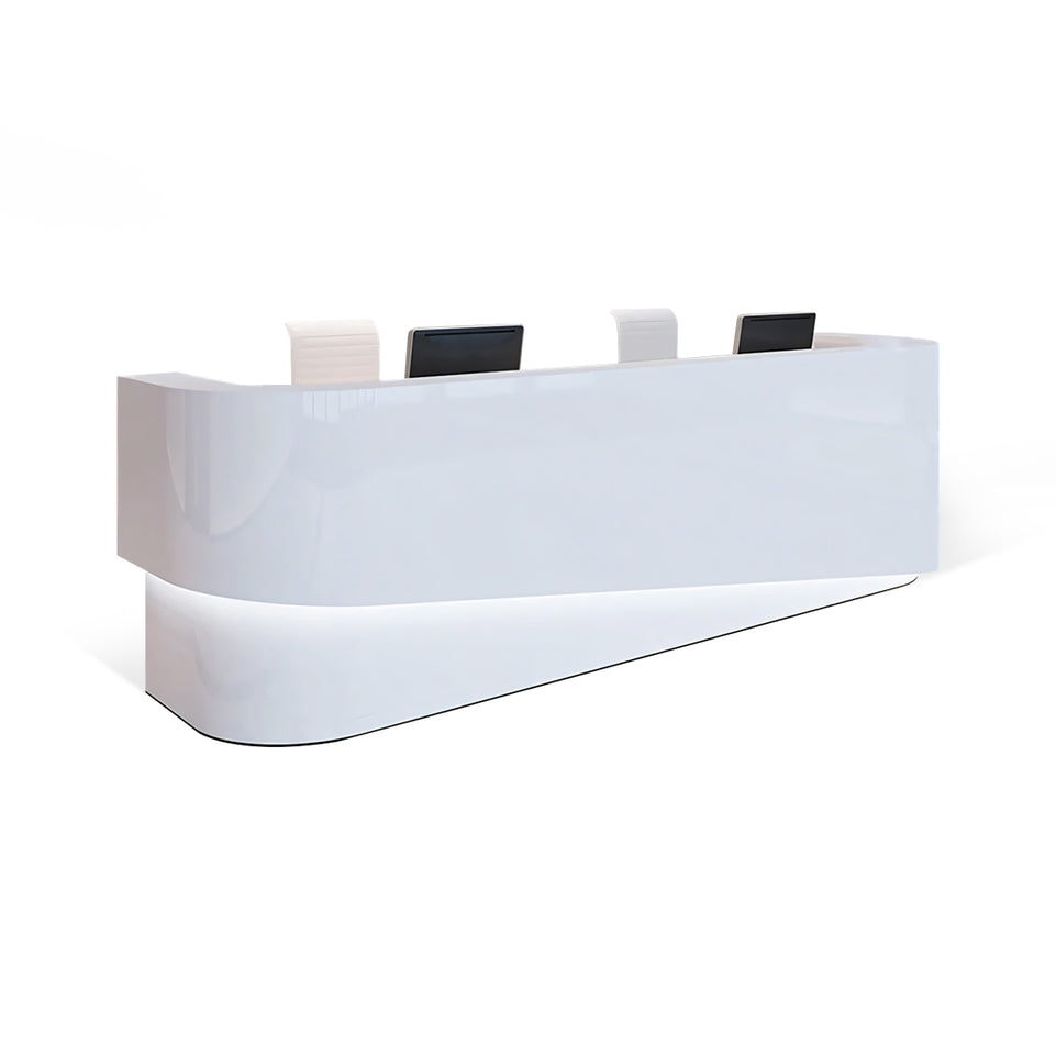 Curved Color-Blocked Straight Reception Desk with Ample Legroom and Drawer for Hotels JDT-1019