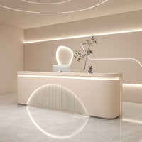 Striped Design Straight Reception Desk with Large Storage and LED Lights for Clothing Stores JDT-1036