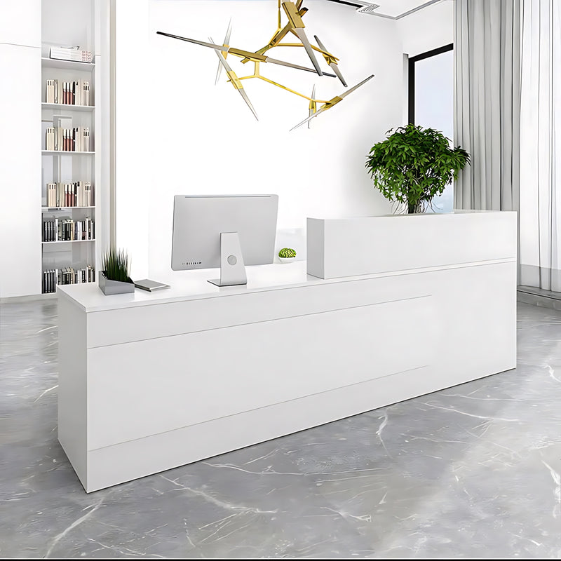 Retail Reception Desk 55-71 in Wide with Dual-Tone, Lockable & Solid Wood for Retail