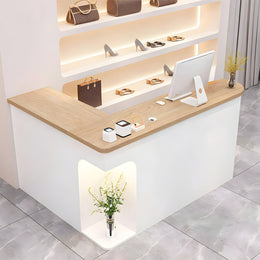 L-Shaped Reception Desk 51-87 in Wide with LED Lighting & Lumbar Support for Salon
