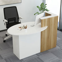 Oval Small Reception Desk with Corner and Lockable Drawer for Barbershops and Clothing Stores JDT-1055