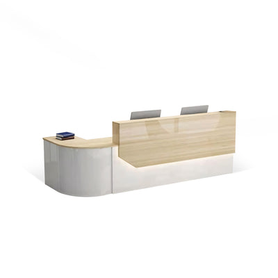 Curved L-Shaped Front Desk with Lockable Drawer and Storage Cabinet for Offices JDT-1060