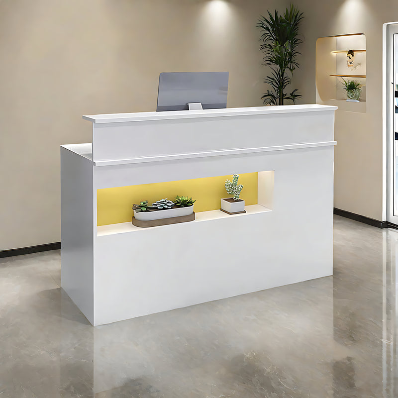 Curved Reception Desk 31-59 in Wide with Lockable, Keyboard Tray & File Drawers for Salon