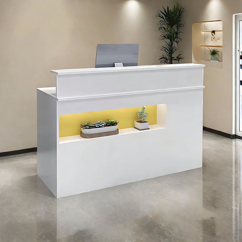 Hollow Design Small Multifunctional Reception Desk with Display Window and Lockable Drawer for Shop JDT-1065