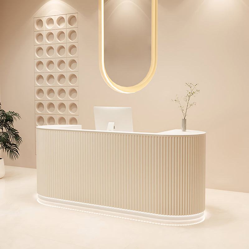 Arc-Edge Straight Striped Reception Desk with Keyboard Tray, Cabinets, and Drawers for Nail Salons JDT-107（In Stock）