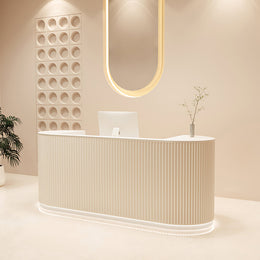 Arc-Edge Straight Striped Reception Desk with Keyboard Tray, Cabinets, and Drawers for Nail Salons JDT-107（In Stock）