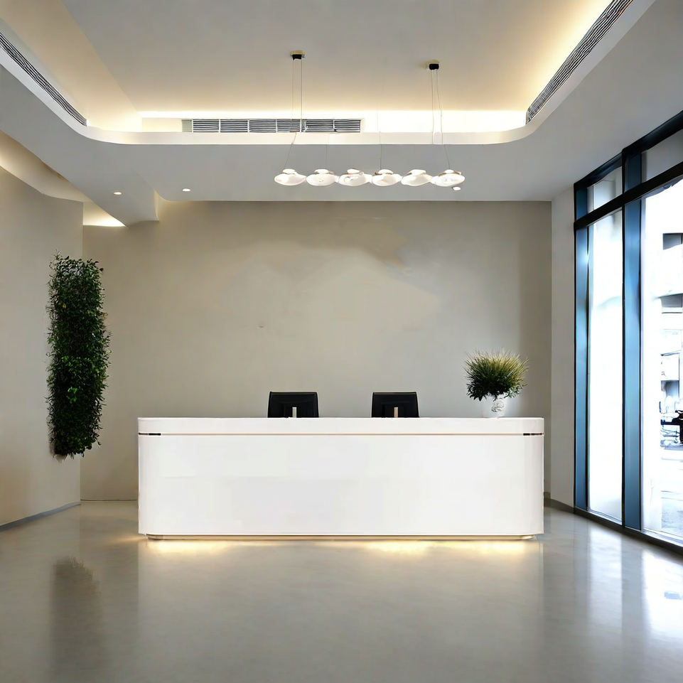 Curved Straight Reception Desk with LED Lights and Drawers for Hotels and Offices JDT-1082