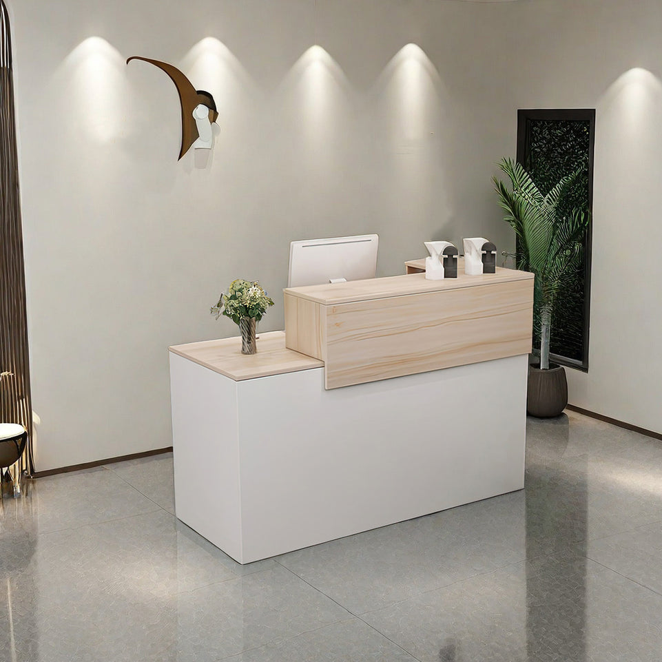Retail Reception Desk 39-63 in Wide with Keyboard Tray, File Drawers & Transaction Counter (In Stock)