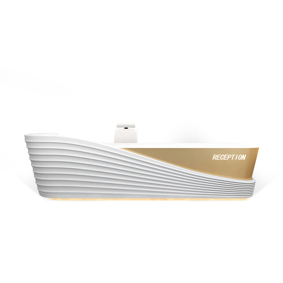 Boat-Shaped Stainless Steel Straight Reception Desk with Large Storage for Hair Salons JDT-109