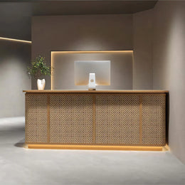 Curved Reception Desk 47-118 in Wide with Rattan & Lumbar Support for Hotel Lobby