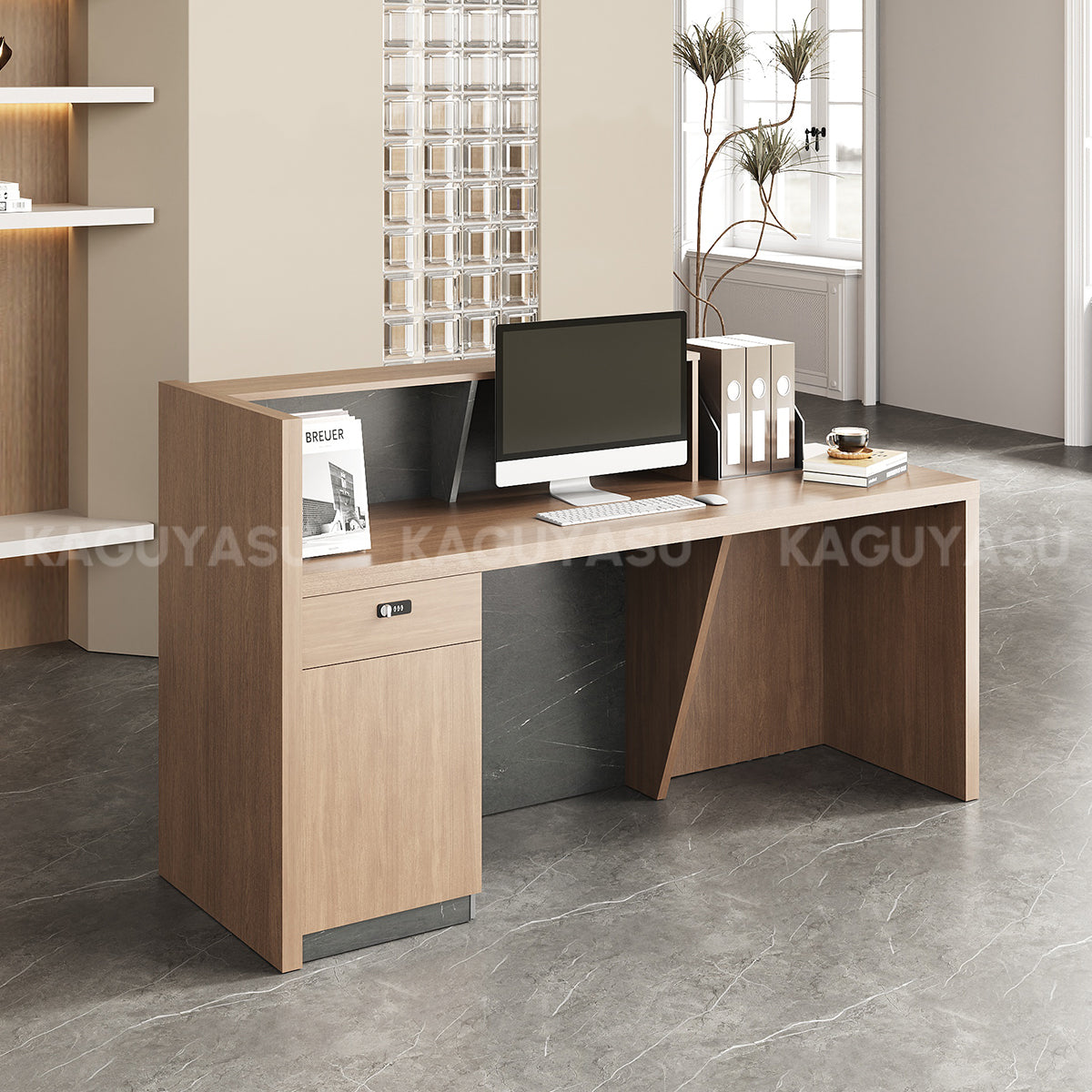 Stylish Reception Desk with Dual-Tier Surface and Secure Storage for Office, Salons and Retail Stores MBS-JDT-3001