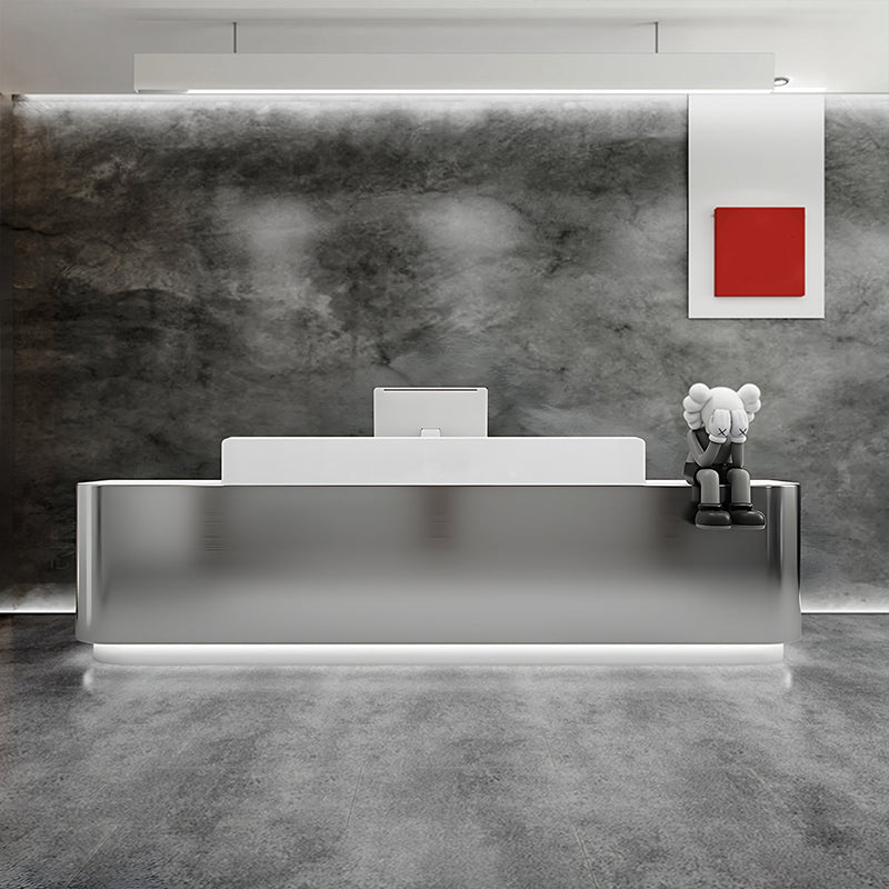 Retail Reception Desk 31-87 in Wide with Stainless Steel, LED Lighting & File Drawers