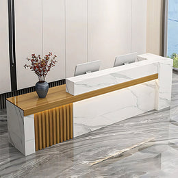 Retail Reception Desk 87 in Wide with Cable Management, Solid Wood & File Drawers (In Stock)