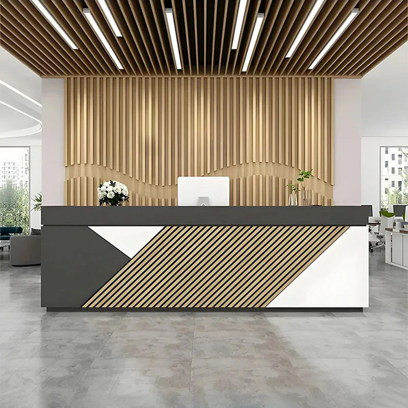 Modern Wooden Puzzle Design Front Desk with Cashier Counter Simple Design Storage Space Varnish Coating JDT-7112（In Stock）