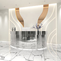 Curved Reception Desk with Stainless Steel Construction Durable Rustproof Design Secure Storage and Lockable Drawers JDT-7114