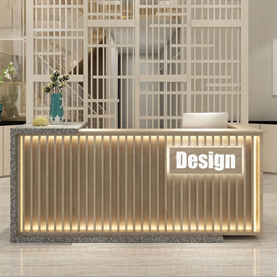 Simple Modern Company Front Desk Striped Reception Desk with Storage Melamine Laminated Panel Desk JDT-7153