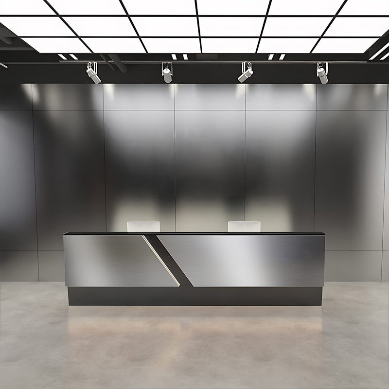 Modern Reception Desk with Stainless Steel, Lumbar Support & Transaction Counter