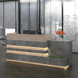 Modern Reception Desk 71-94 in Wide with LED Lighting, Lockable & Loft for Office Lobby