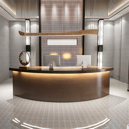 Modern Curved Reception Front Desk with Solid Wood Grain JDT-7232