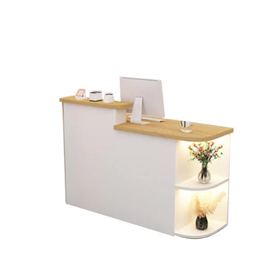 Minimalist White Reception Desk with Storage Shelves in Stock JDT-733-KC-W
