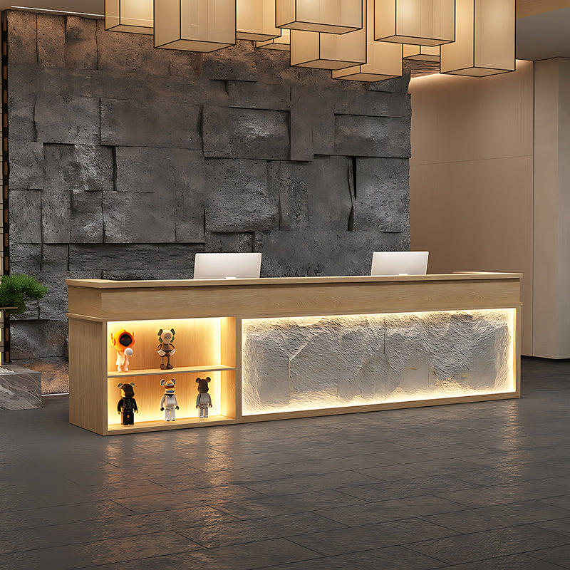 Reception Desk, main product view, Retro Rectangular Reception Desk With LED Strip Lighting（Stock Items） finish, for reception area or front office,...