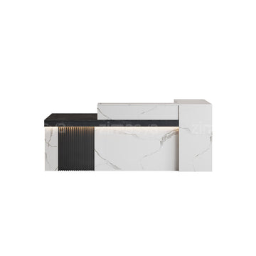 Marble-Look Reception Desk with LED Lighting, Power Outlet and Ample Storage